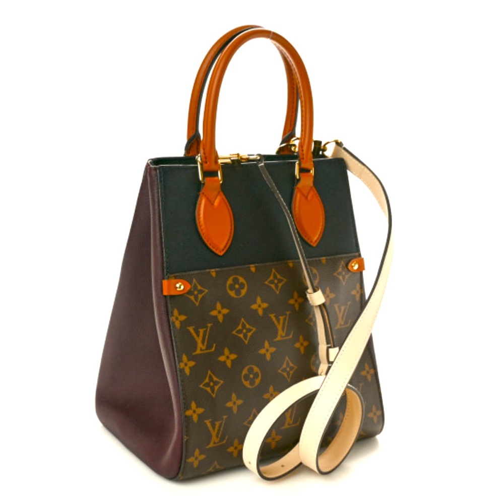 LOUIS VUITTON 
Calfskin Monogram Fold Tote MM Black Wine Cream